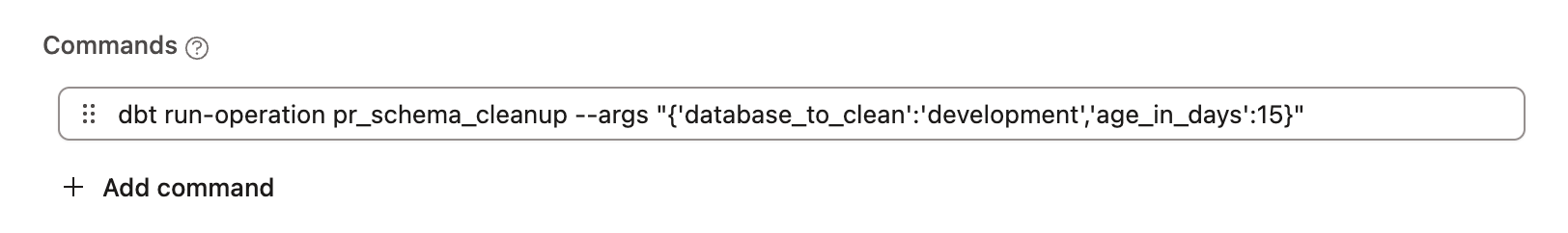  job showing the run operation command for the cleanup macro